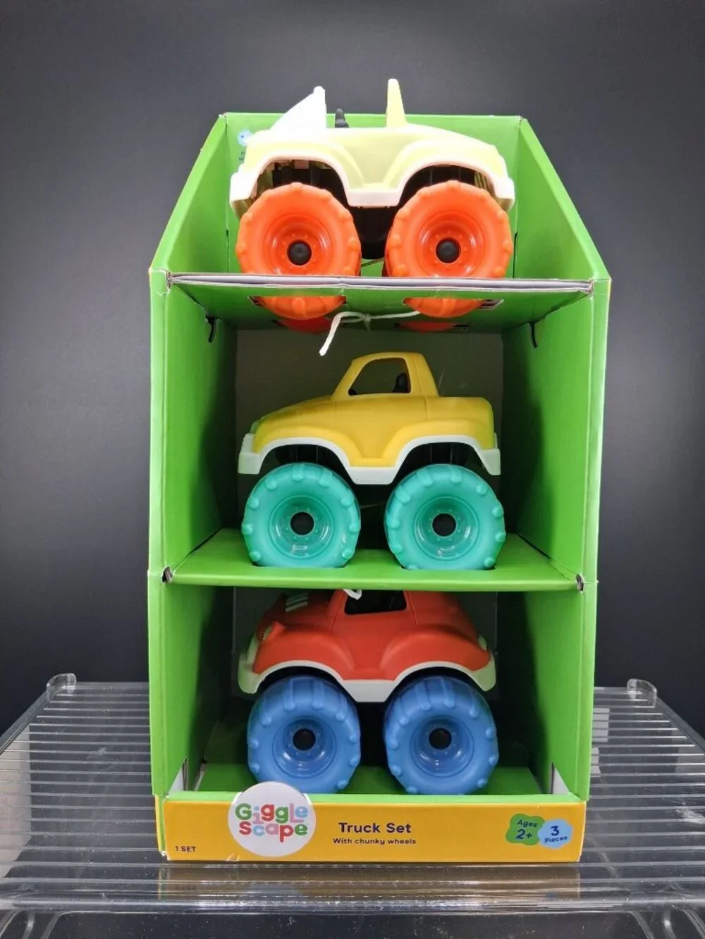 Gigglescape 3-Piece Toy Truck Set Chunky Wheels Ages 2+ Durable